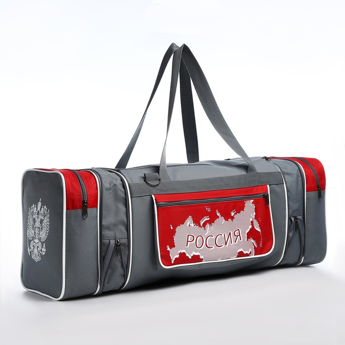 Сумка спортивная на молнии, с увеличением, 3 наружных кармана, длинный ремень, большой размер, цвет серый/красный