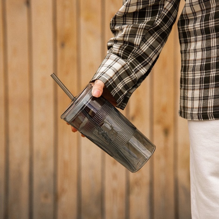 Стакан стеклянный с силиконовой трубочкой SL Home &laquo;Идиллия&raquo;, 650 мл, 8,5&times;24 см, цвет зелёный