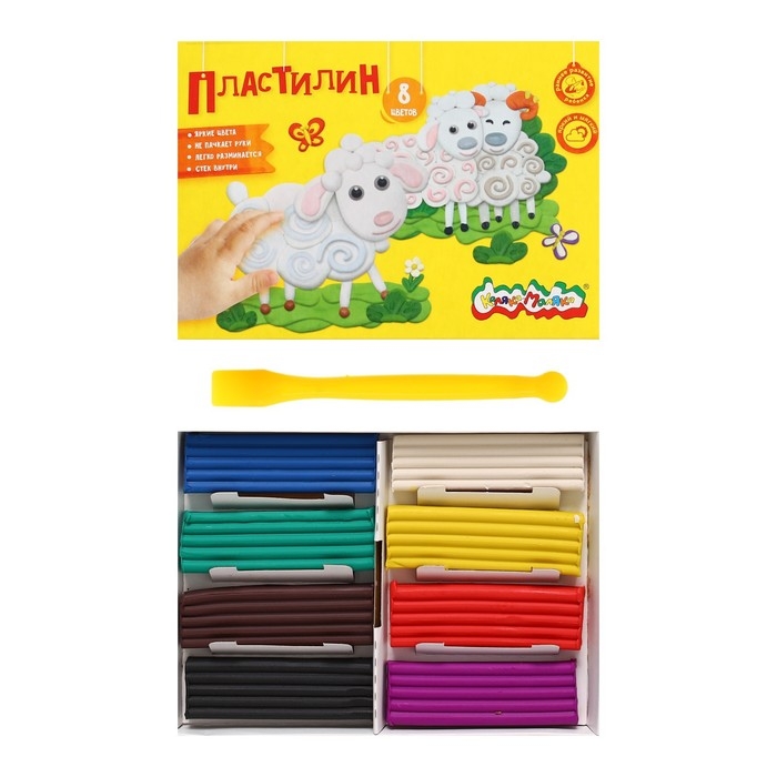 Пластилин 8 цветов 120 г, Пластилин 8 цветов 120 г, "Каляка-Маляка", со стеком