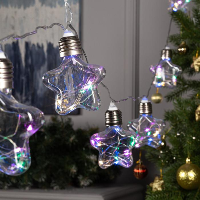 Гирлянда &laquo;Нить&raquo; 3 м с насадками &laquo;Лампочки звёздочки&raquo;, IP20, прозрачная нить, 80 LED, свечение мульти, 8 режимов, 220 В