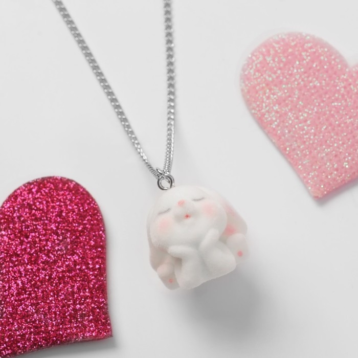 Кулон детский &laquo;Выбражулька&raquo; зайчик, цвет белый в серебре