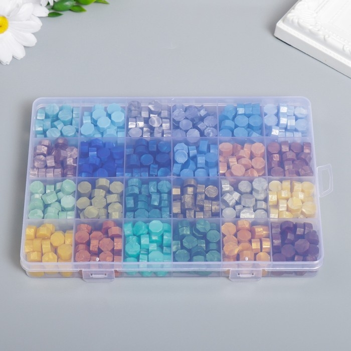 Набор сургуча Набор сургуча "Палитра зелёно-голубая" перламутр 24 цвета 19х13х2 см