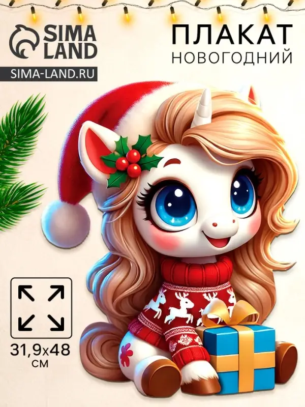 Плакат &laquo;С новым годом&raquo;, лошадка с подарком, 39,1 х 48 см
