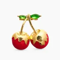 Брошь "Вишня заливная", цвет красно-зелёный в золоте