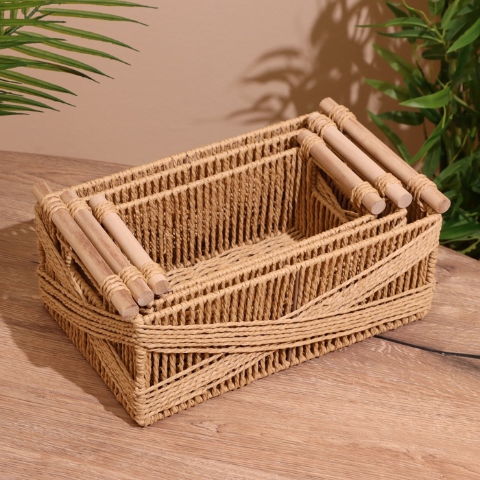 Набор плетёных корзин, 3 шт, 36х31х25 см Набор плетёных корзин, 3 шт, 36х31х25 см