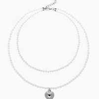 Кулон с жемчугом &laquo;Сердце&raquo; бусина №6, цвет белый в серебре, 45 см