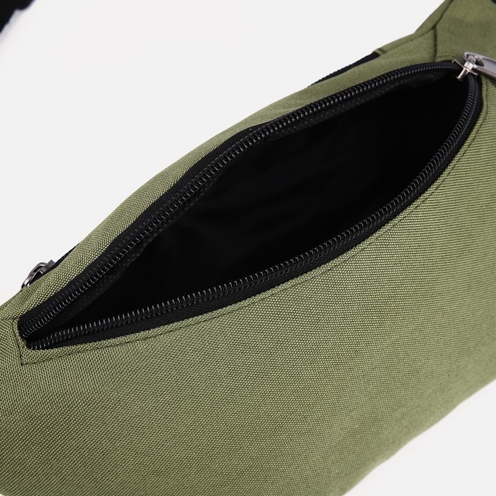 Поясная сумка на молнии, наружный карман, цвет хаки Поясная сумка на молнии, наружный карман, цвет хаки