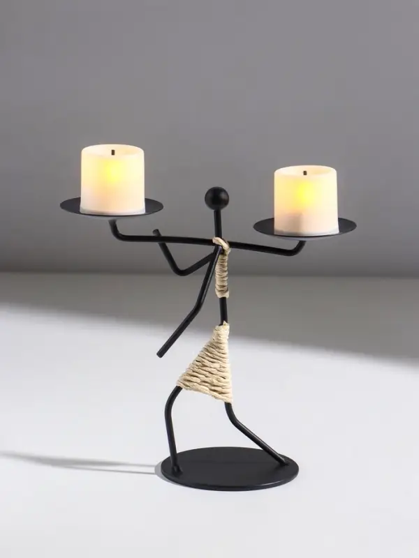 Подсвечник металл на 2 свечи "Абориген с коромыслом" d=6 см 17х8х17 см