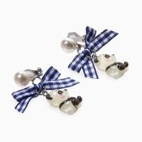 Серьги-клипсы детские "Выбражулька" панда с бантом клетка и жемчужиной, цветные