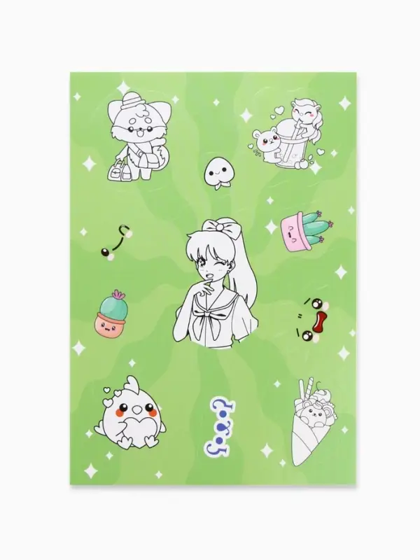 Наклейки детские, раскраска, 3 листа, А5 &laquo;Аниме&raquo;