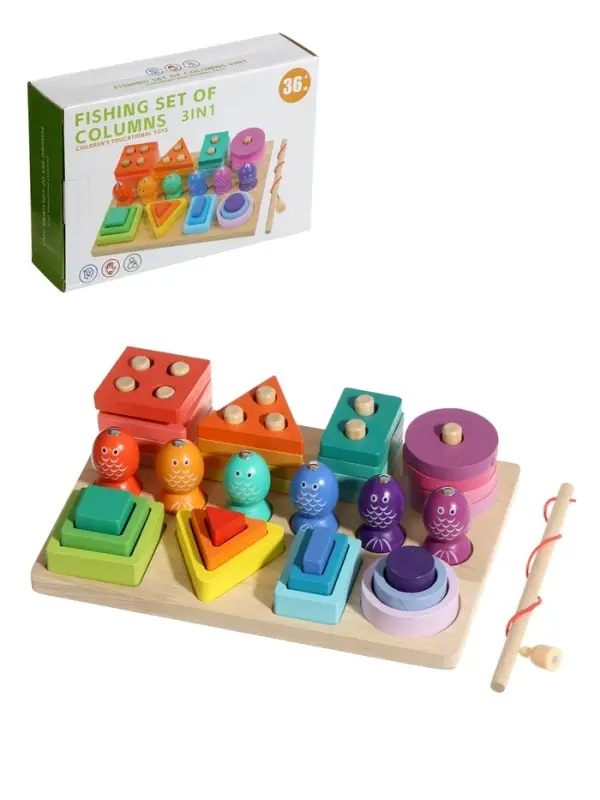 Детская деревянная пирамидка сортер с удочкой