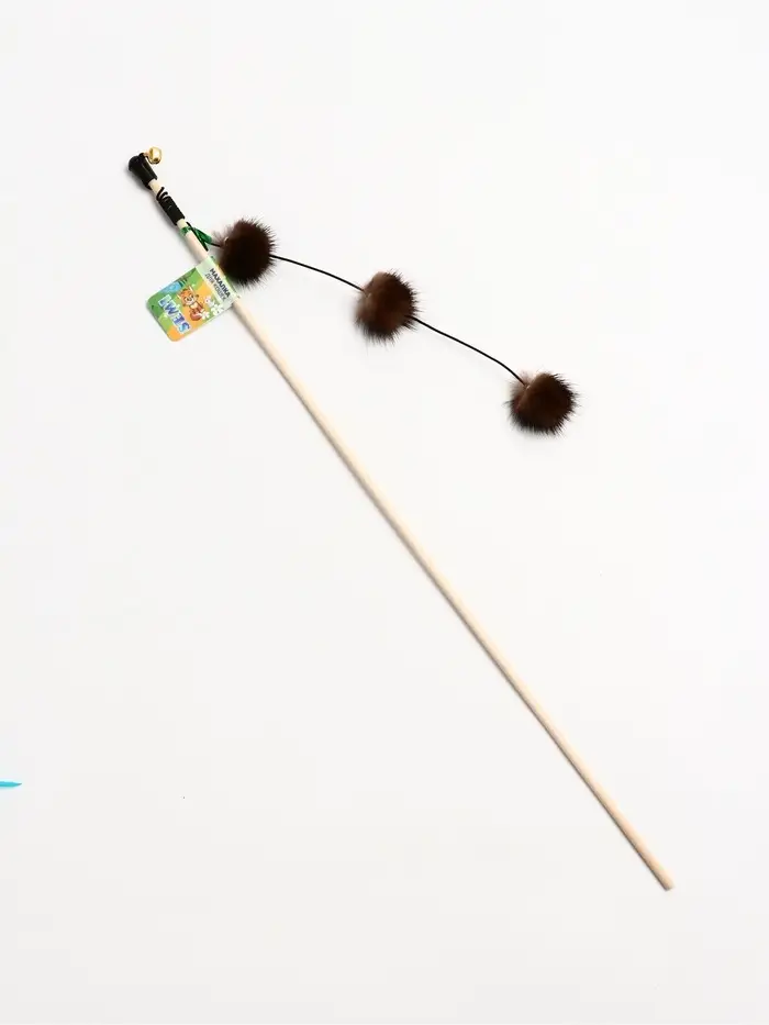 Дразнилка - удочка "Салют из норки" на деревянной палочке, микс цветов