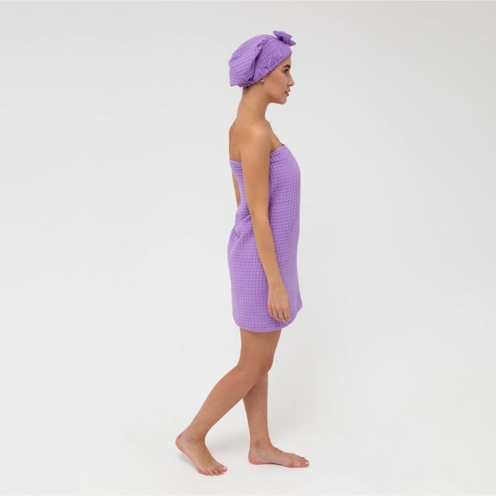 Набор для бани и ванной Этель &laquo;Вафля&raquo; полотенце 70*140 см+чалма 21*25 см, цв.фиолетовый