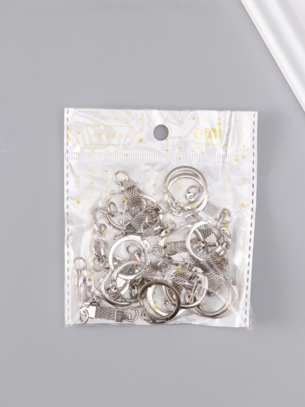 Основа для брелока карабин металл с плоской цепочкой серебро набор 15 шт 5,8х2,2 см