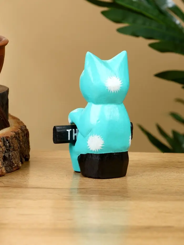 Сувенир "Кот с табличкой WELCOME" дерево 8х4х10 см, цв. бирюзовый