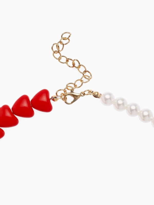 Бусы с жемчугом &laquo;Сердце&raquo; бусины, красно-белый в золоте