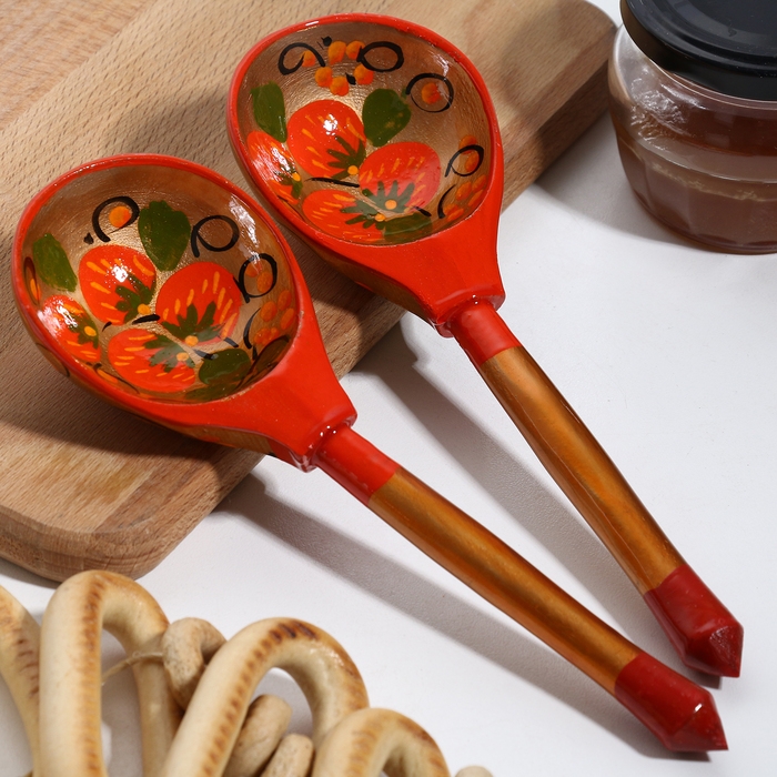 Ложка деревянная &laquo;Хохлома&raquo;, полубаская, хохлома, микс