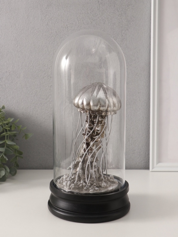 Сувенир полистоун в колбе "Медуза" серебро 14х14х30 см