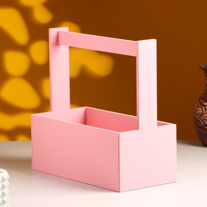 Кашпо деревянное Кашпо деревянное "Эллада большая, сетка", с ручкой, 25×12,5×10(25) см Розовый Корал