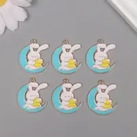 Декор для творчества металл, эмаль "Зайчик на голубом месяце" 2,9х2,5 см