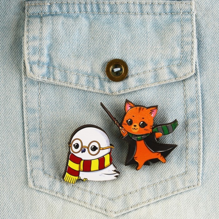 Значки деревянные, неразлучники &laquo;Наша дружба это магия&raquo;, 2 шт., 8 х 12 см.