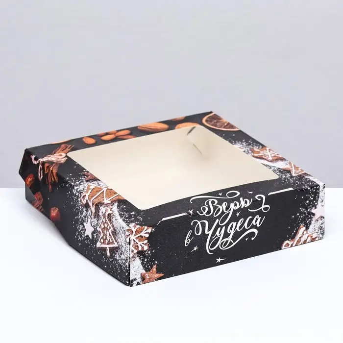 Коробка подарочная новогодняя складная с окном &laquo;Верь в чудеса&raquo; 15&times;15&times;4 см