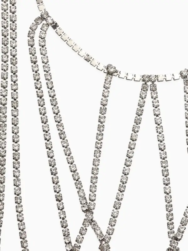 Цепочка на бедро бодичейн "Ярусы" со стразами, цвет белый в серебре