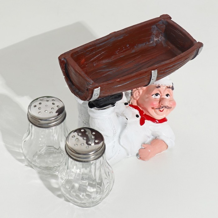 Набор для специй из стекла на подставке &laquo;Повар держит корзинки&raquo;, 3 предмета: солонка 40 мл, перечница 40 мл, подставка, цвет МИКС