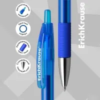 Ручка гелевая автоматическая ErichKrause R-301 Original Gel Matic & Grip, узел 0.5 мм, чернила синие, резиновый держатель, длина линии письма 500 метров