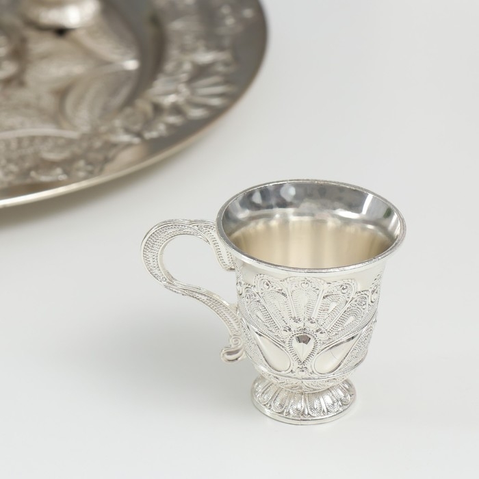 Набор винный кувшин, 6 бокалов и поднос "Стамбул. Медальон и узоры" серебро