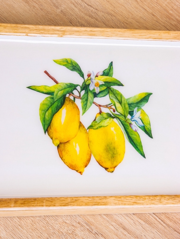 Блюдо прямоугольное "Лимоны" дерево манго 41х15 см