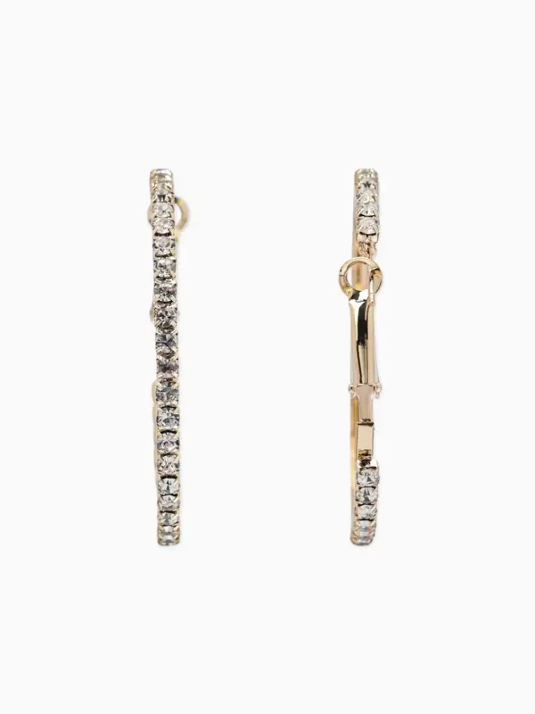 Серьги-кольца со стразами d=4.5 см, белые в золоте