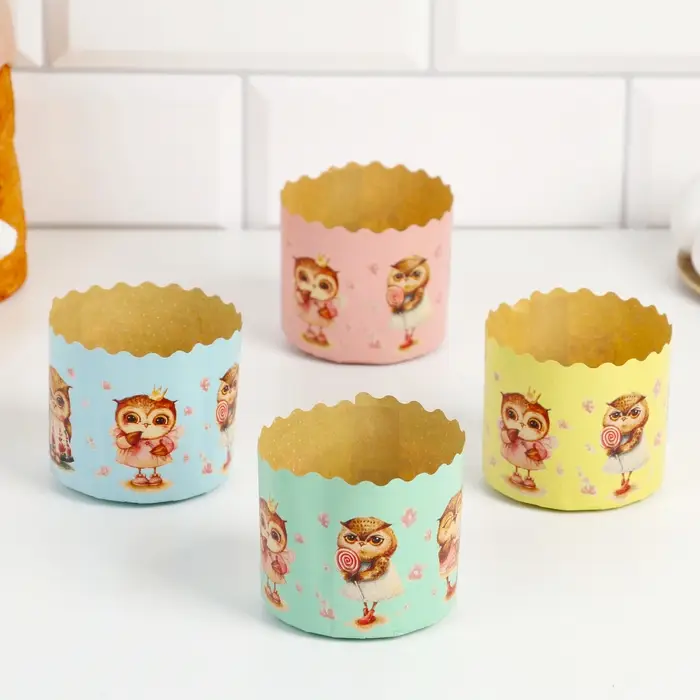 Форма бумажная для кекса, маффинов и кулича &laquo;Совушки&raquo;, 70&times;60 мм, МИКС