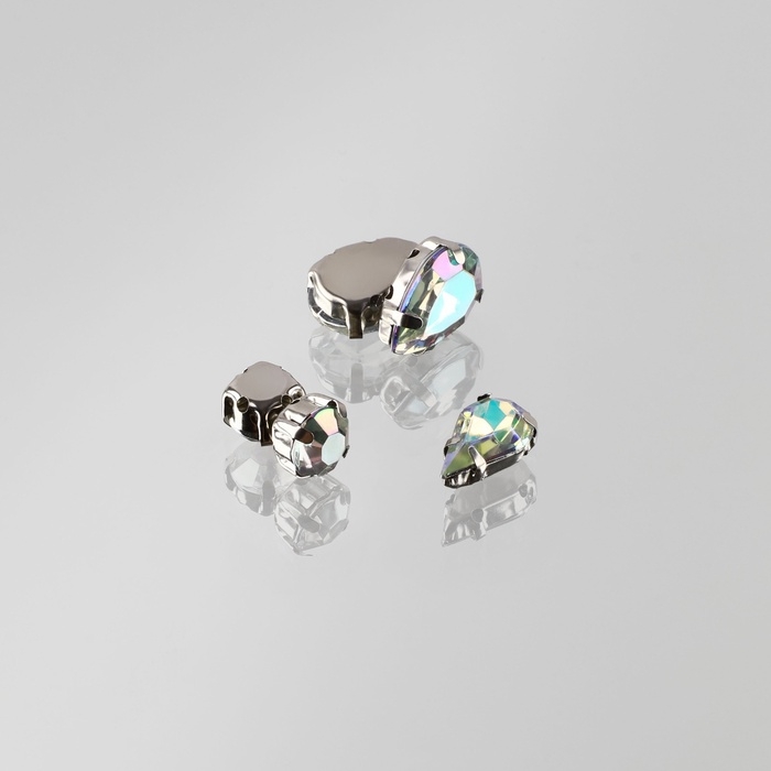 Стразы пришивные &laquo;Ассорти&raquo;, в оправе, набор 50 шт, голография серебристые