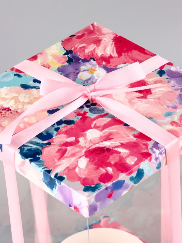 Коробка PVC, для цветов с лентой, 28 х 18 х 18 см, розовый