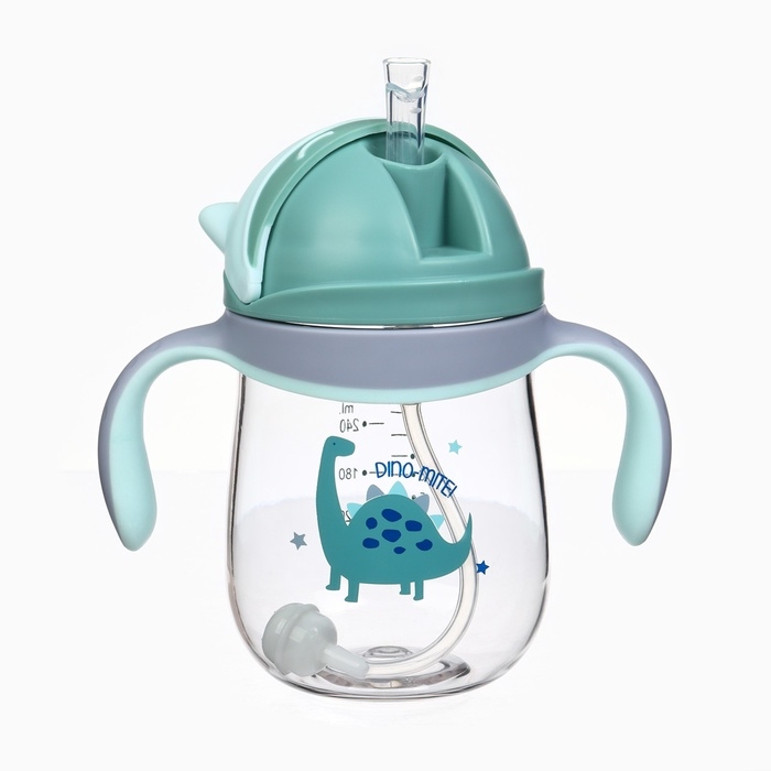 Поильник детский M&B &laquo;Котик&raquo; с трубочкой, от 9 мес., 280 мл., цвет серо-голубой