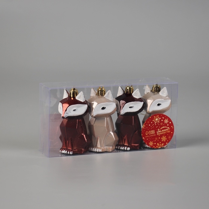 Украшение ёлочное "Сказочный лис" (набор 4 шт) 8,5х3,5 см, бежевый коричневый