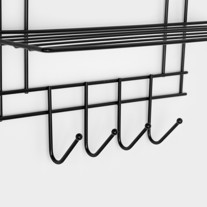 Полка для ванной прямая, 4 крючка, 33&times;12,5&times;21см, цвет чёрный