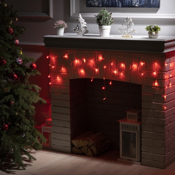 Гирлянда &laquo;Бахрома&raquo; 1.8 &times; 0.5 м, IP20, прозрачная нить, 48 LED, свечение красное, 8 режимов, 220 В