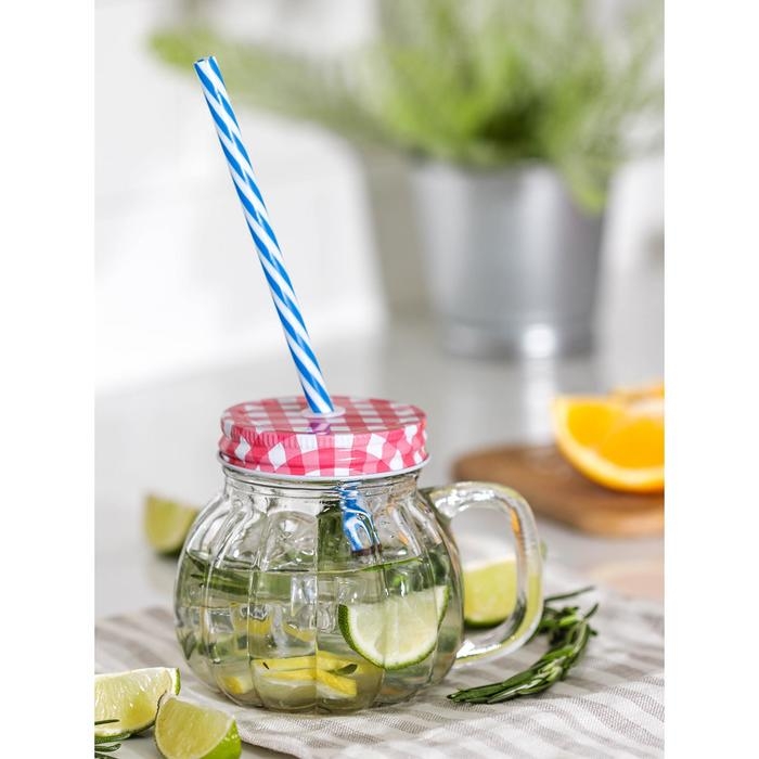 Кружка стеклянная с крышкой и трубочкой &laquo;Тыковка&raquo;, 400 мл, 12,5&times;10 см, цвет МИКС