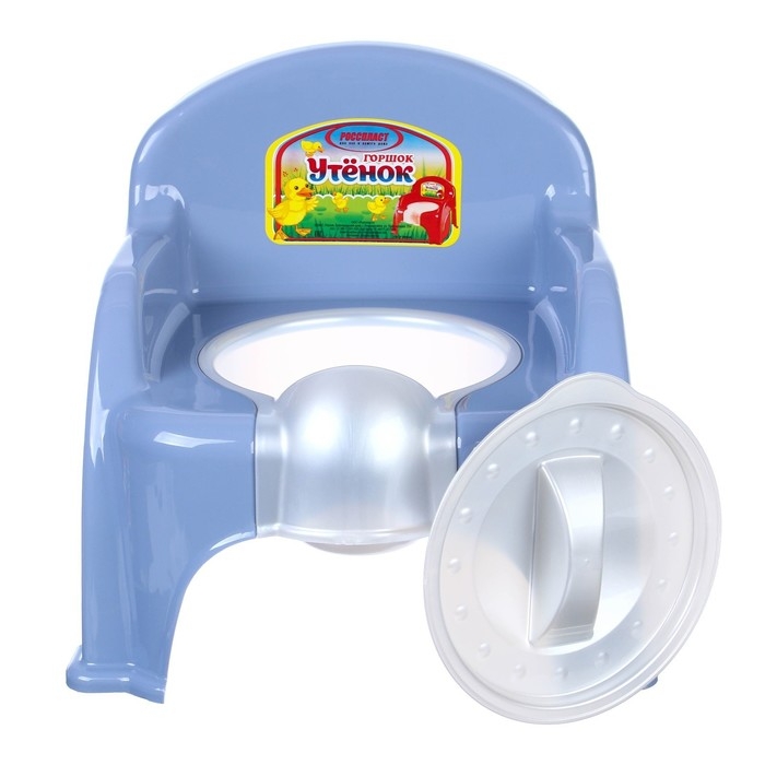 Горшок детский &laquo;Утенок&raquo; с крышкой, голубовато-серый / белый 310х295х280мм