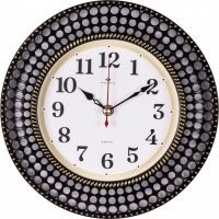 Часы настенные интерьерные, бесшумные, d-29 см, чёрные с золотом Часы настенные интерьерные, бесшумные, d-29 см, чёрные с золотом