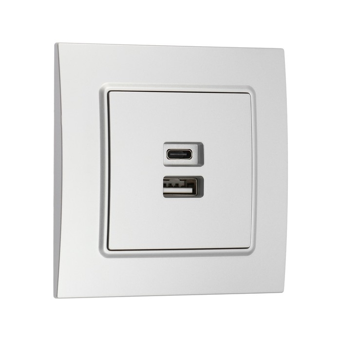 Розетка с USB-A + USB-C разъёмами, 2.1 A, 5В, TOT Elegant, скрытая, серебристая Розетка с USB-A + USB-C разъёмами, 2.1 A, 5В, TOT Elegant, скрытая, серебристая