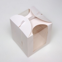 Коробка под бенто-торт с окном, белая, 15 &times; 15 &times; 18 см