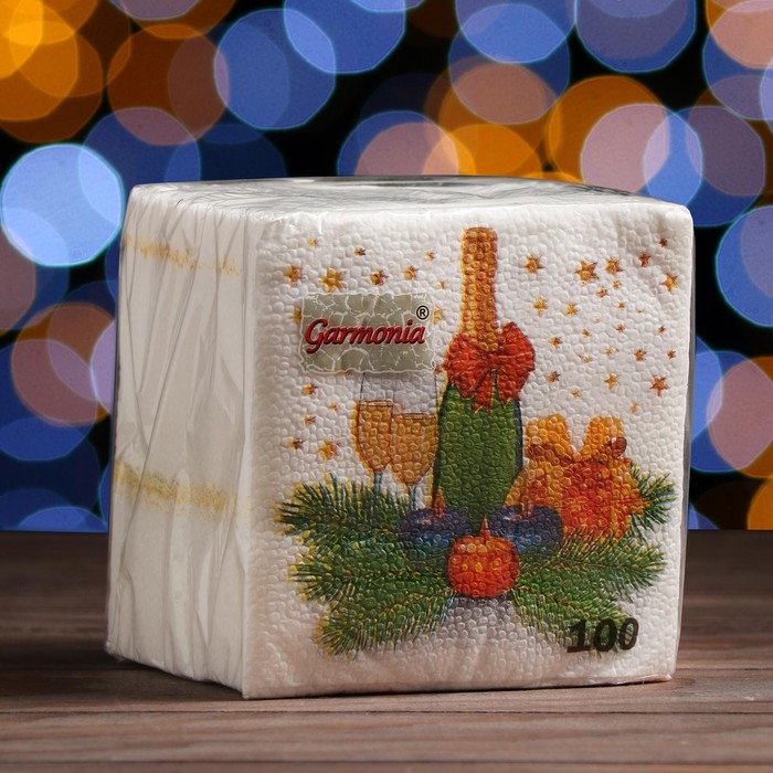 Новый год. Салфетки бумажные Гармония цвета многоцветие "Шампанское", 24*24 см 100 листов