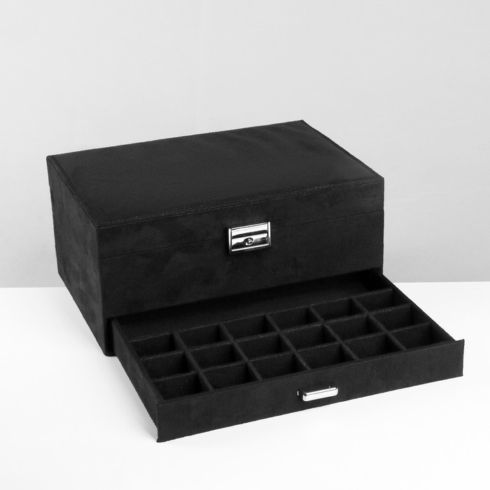 Подставка для украшений &laquo;Шкатулка&raquo; 2-х уровневая, флок, 24,5&times;17&times;12 см, цвет чёрный