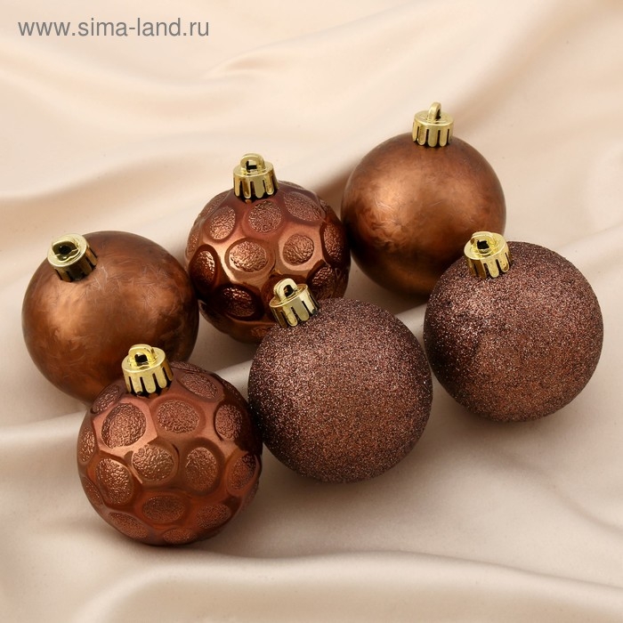 Ёлочные игрушки, шары новогодние , пластик, набор d-6 см, 6 шт Ёлочные игрушки, шары новогодние , пластик, набор d-6 см, 6 шт "Марокко" коричневый