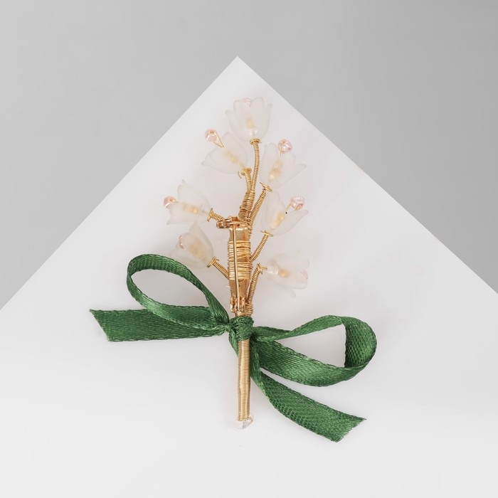 Брошь &laquo;Цветы&raquo; ландыш, цвет бело-зелёный в золоте