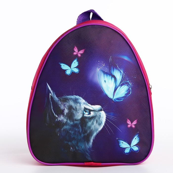 Рюкзак детский для девочки &laquo;Котик и бабочка&raquo;, 23 х 23 х 20 5 см, отдел на молнии, цвет красный