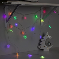 Гирлянда &laquo;Нить&raquo; 3 м с насадками &laquo;Снежинки большие&raquo;, IP20, прозрачная нить, 20 LED, свечение мульти (RG/RB), мигание, USB